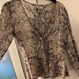 reformation snakeskin button-down blouse